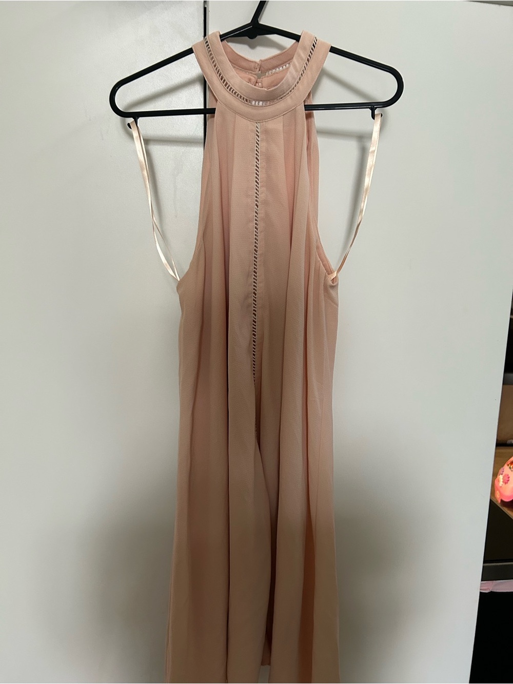Alya Blush Halter Maxi Dress with Ladder Stitch Detail